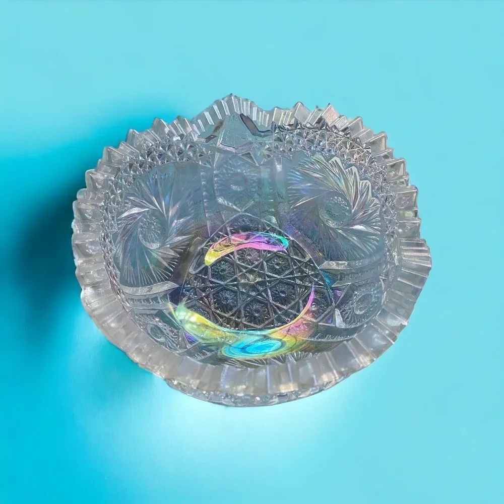 Vintage L E Smith Comet in the Stars Clear Iridescent Carnival Glass Bowl